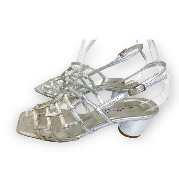 Michel Perry silver leather caged sling back sandal, Size 37 EU, Vintage from 90 - Picture 5 of 13